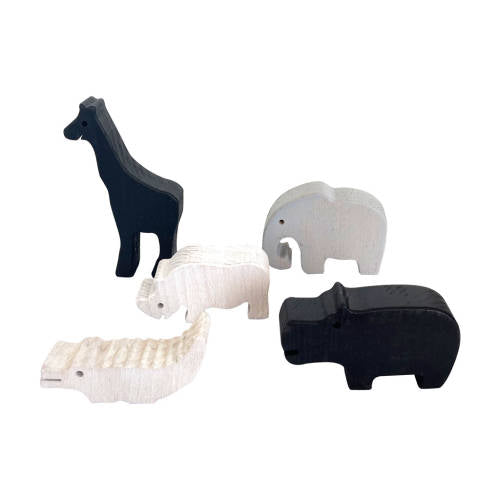 Wooden Wild Animals Achromatic - 5pc