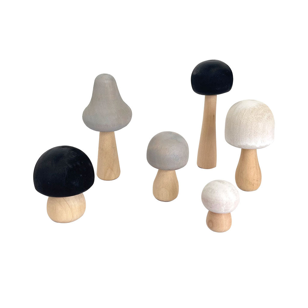 Wooden Mushrooms Achromatic - 6pc