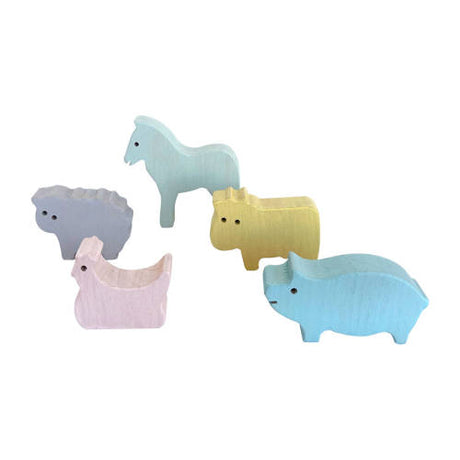 Wooden Farm Animals Pastel - 5pc - Educating Kids