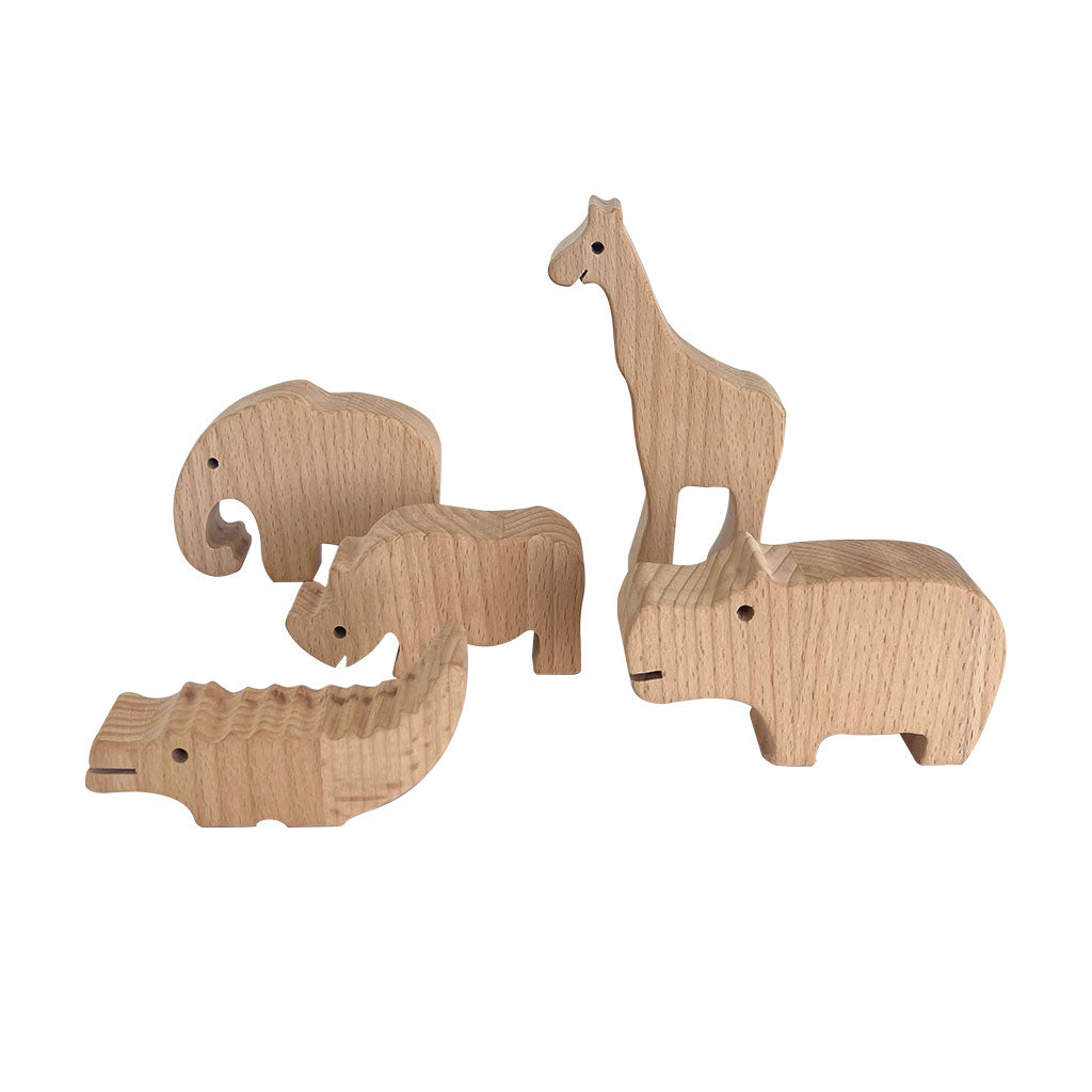 Wooden Wild Animals Natural - 5pc