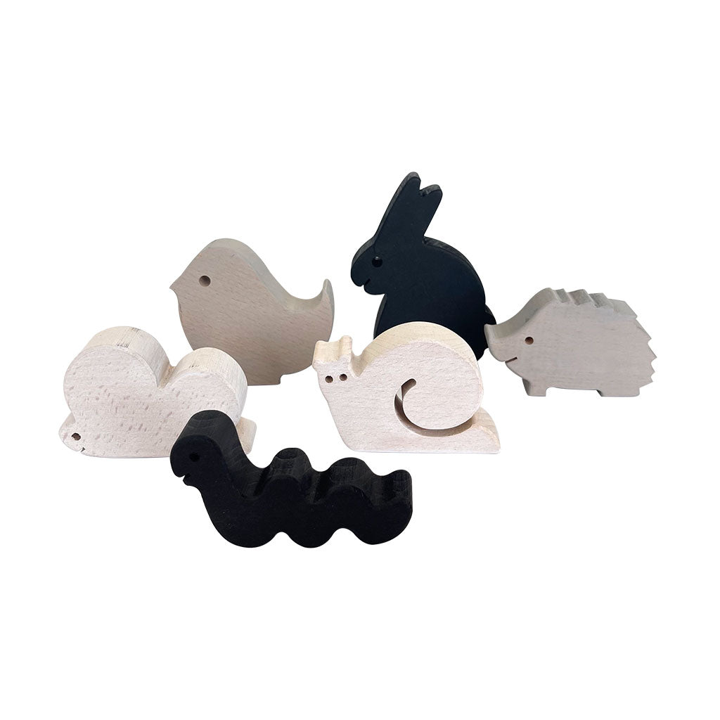 Wooden Garden Animals Achromatic - 6pc