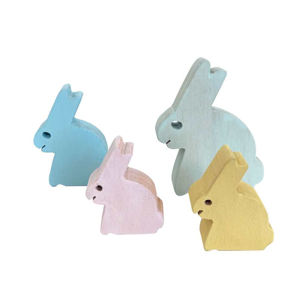 Wooden Bunny Family Pastel - 4pc