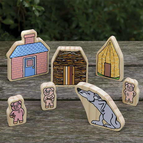 Wooden Three Little Pigs Figures -7pc - Educating Kids
