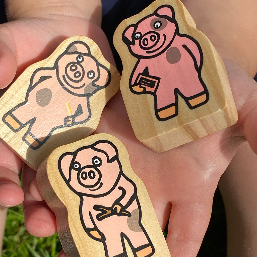 Wooden Three Little Pigs Figures -7pc