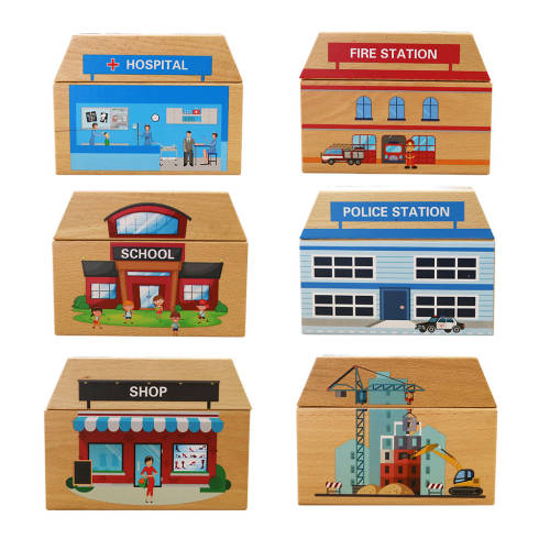 Wooden Building - Set of 6