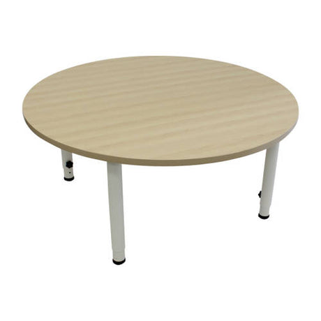 Adj Round Table Beech Veneer White Leg - 110cm Diameter - Educating Kids