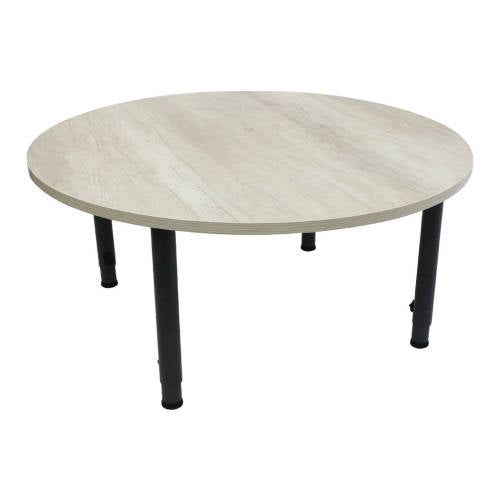 Adj Round Table Whitewash Veneer Charcoal Leg - 110cm Diameter - Educating Kids