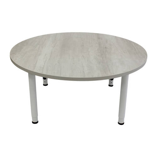 Adj Round Table Whitewash Veneer & White Leg - 110cm Diameter - Educating Kids
