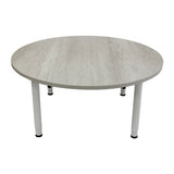 Adj Round Table Whitewash Veneer & White Leg - 110cm Diameter - Educating Kids