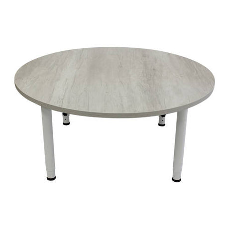 Adj Round Table Whitewash Veneer & White Leg - 110cm Diameter - Educating Kids