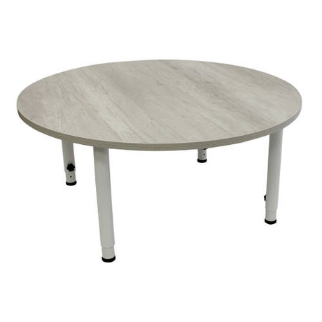 Adj Round Table Whitewash Veneer & White Leg - 110cm Diameter - Educating Kids