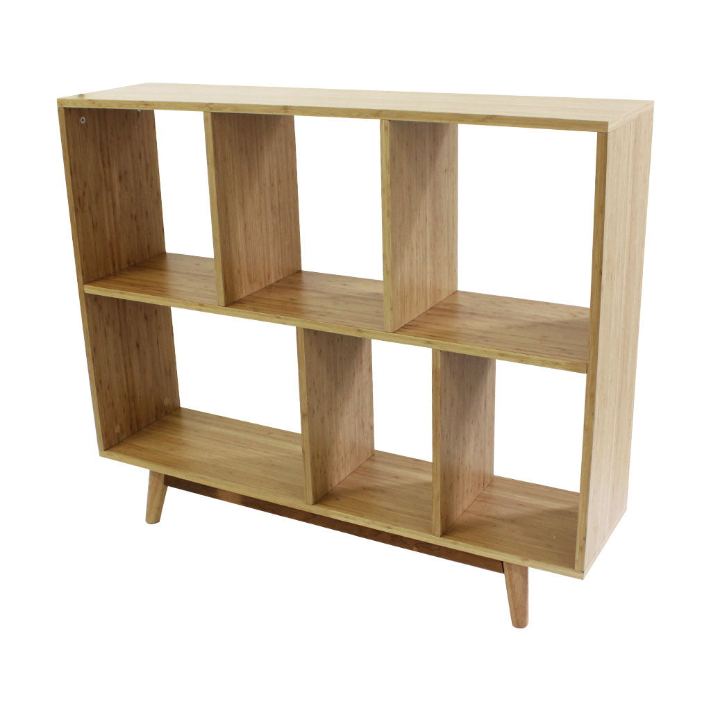 Asymmetrical Compartment Open Shelf Unit 100cm - Bamboo Veneer
