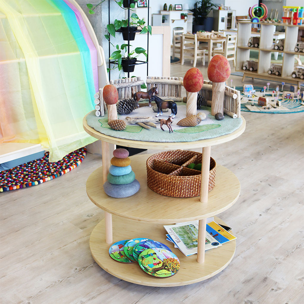 Round Open 3 Shelf Unit - Bamboo Veneer