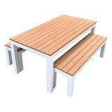 Outdoor Child Table & Bench Set - Teak-look & White - Educating Kids