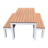 Outdoor Child Table & Bench Set - Teak-look & White - Educating Kids