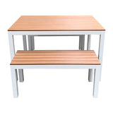 Outdoor Adult Table & Bench Set - Teak-look & White
