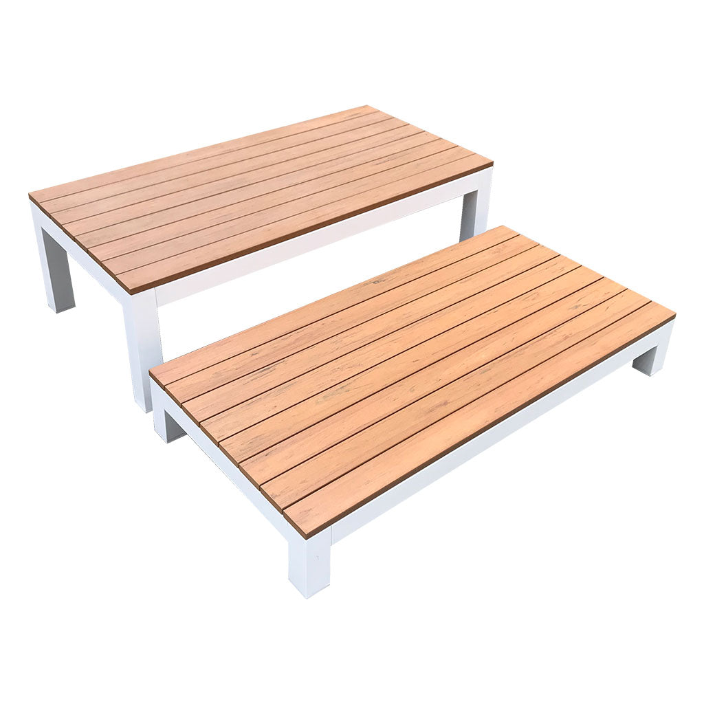 Outdoor Platform Stages - Teak-look & White - Set of 2