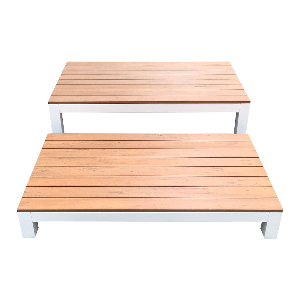Outdoor Platform Stages - Teak-look & White - Set of 2