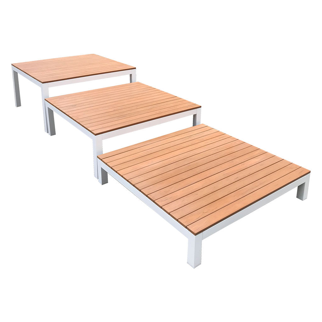 Outdoor Platform Stages - Teak-look & White - Set of 3