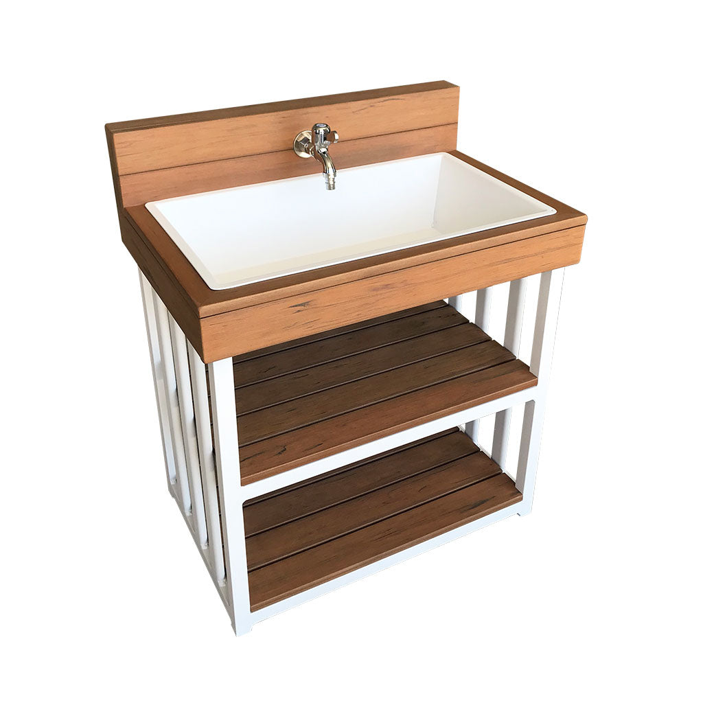 Outdoor Sink - Teak-look & White (60x40x72cm)