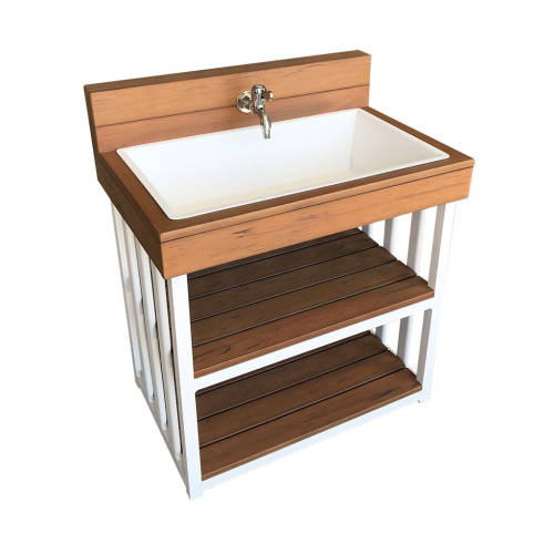 Outdoor Sink - Teak-look & White (60x40x72cm) - Educating Kids