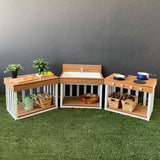 Toddler Outdoor Kitchen Bench - Teak-look & White (60x40x45cm)