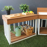 Toddler Outdoor Kitchen Bench - Teak-look & White (60x40x45cm) - Educating Kids