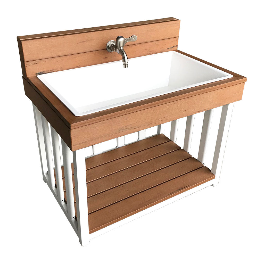 Toddler Outdoor Sink - Teak-look & White (60x40x57cm)