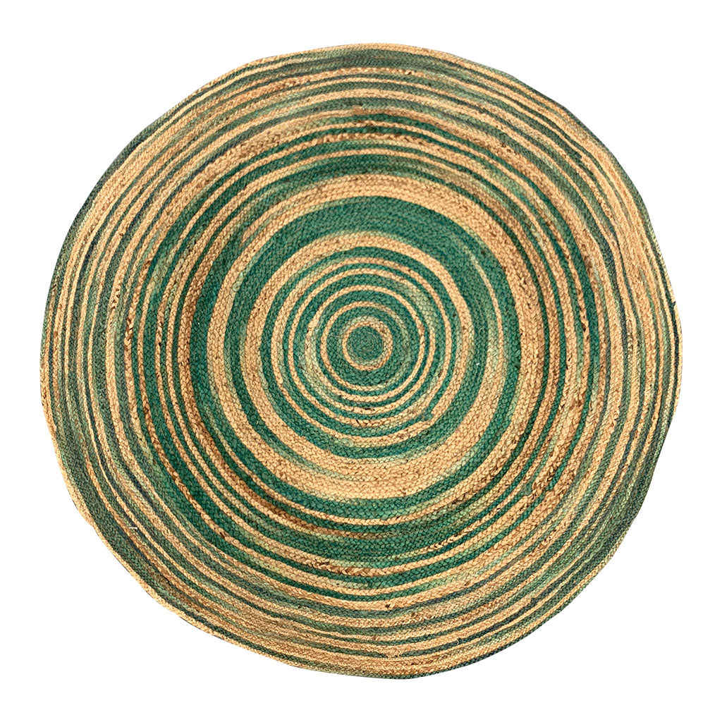 Braided Jute Rug Turquoise and Natural - 150cmD