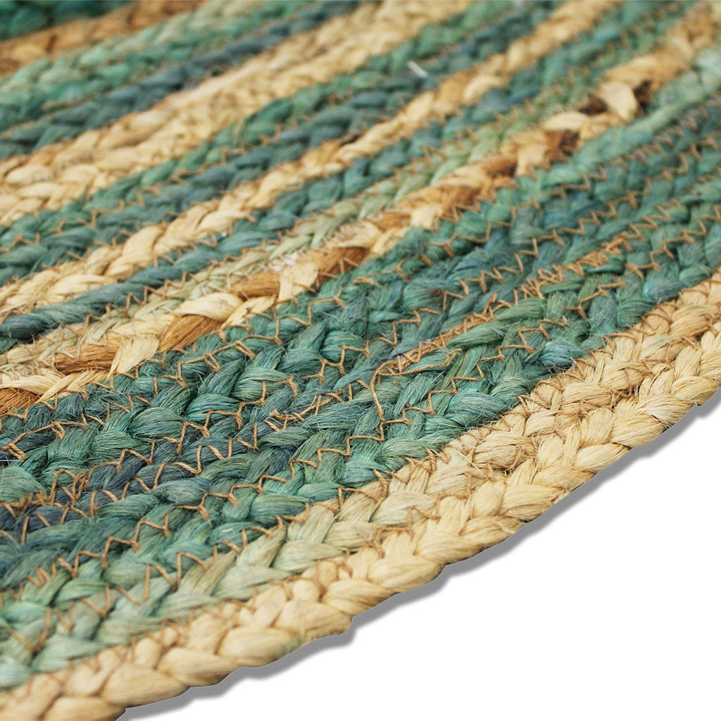 Braided Jute Rug Turquoise and Natural - 150cmD