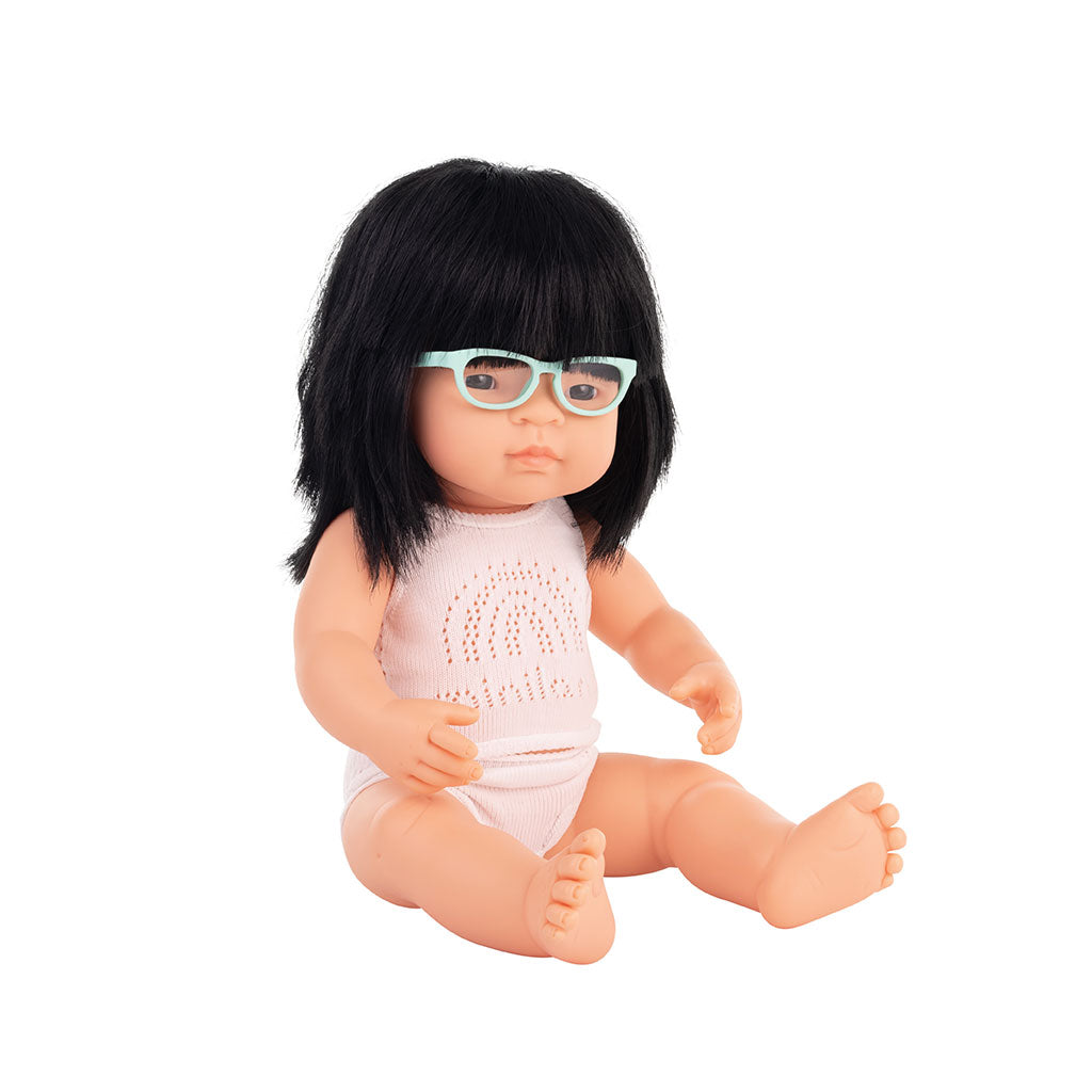 Miniland - Baby Doll - Asian Girl with Glasses 38cm