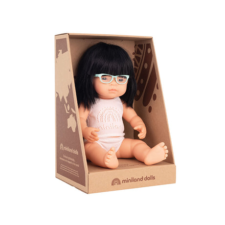 Miniland - Baby Doll - Asian Girl with Glasses 38cm