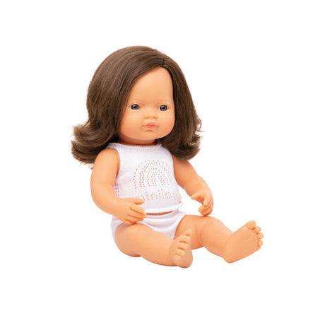 Miniland - Baby Doll - Caucasian Brunette Girl 38cm - Educating Kids