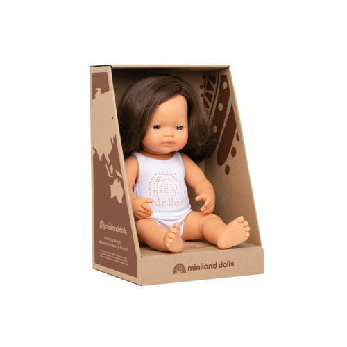 Miniland - Baby Doll - Caucasian Brunette Girl 38cm - Educating Kids