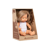 Miniland - Baby Doll - Caucasian Dark Blonde Girl 38cm - Educating Kids