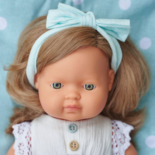 Miniland - Baby Doll - Caucasian Dark Blonde Girl 38cm - Educating Kids