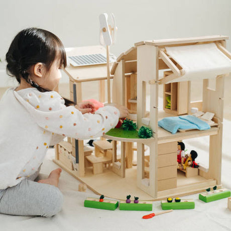 PlanToys - Green Dollhouse with Furniture - Educating Kids