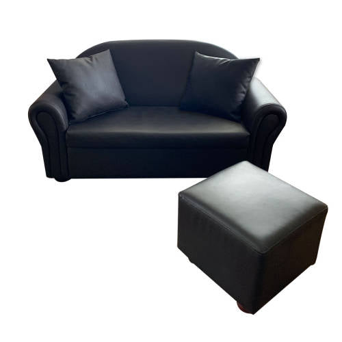 Double Sofa and Ottoman - Brown Vinyl - Educating Kids