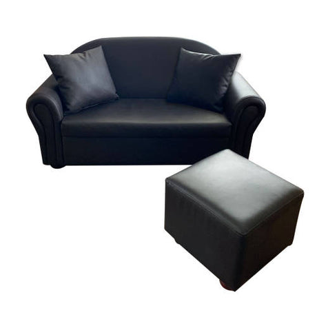 Double Sofa and Ottoman - Brown Vinyl - Educating Kids