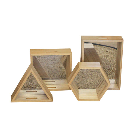 Mirrored Timber Trays - Set of 4