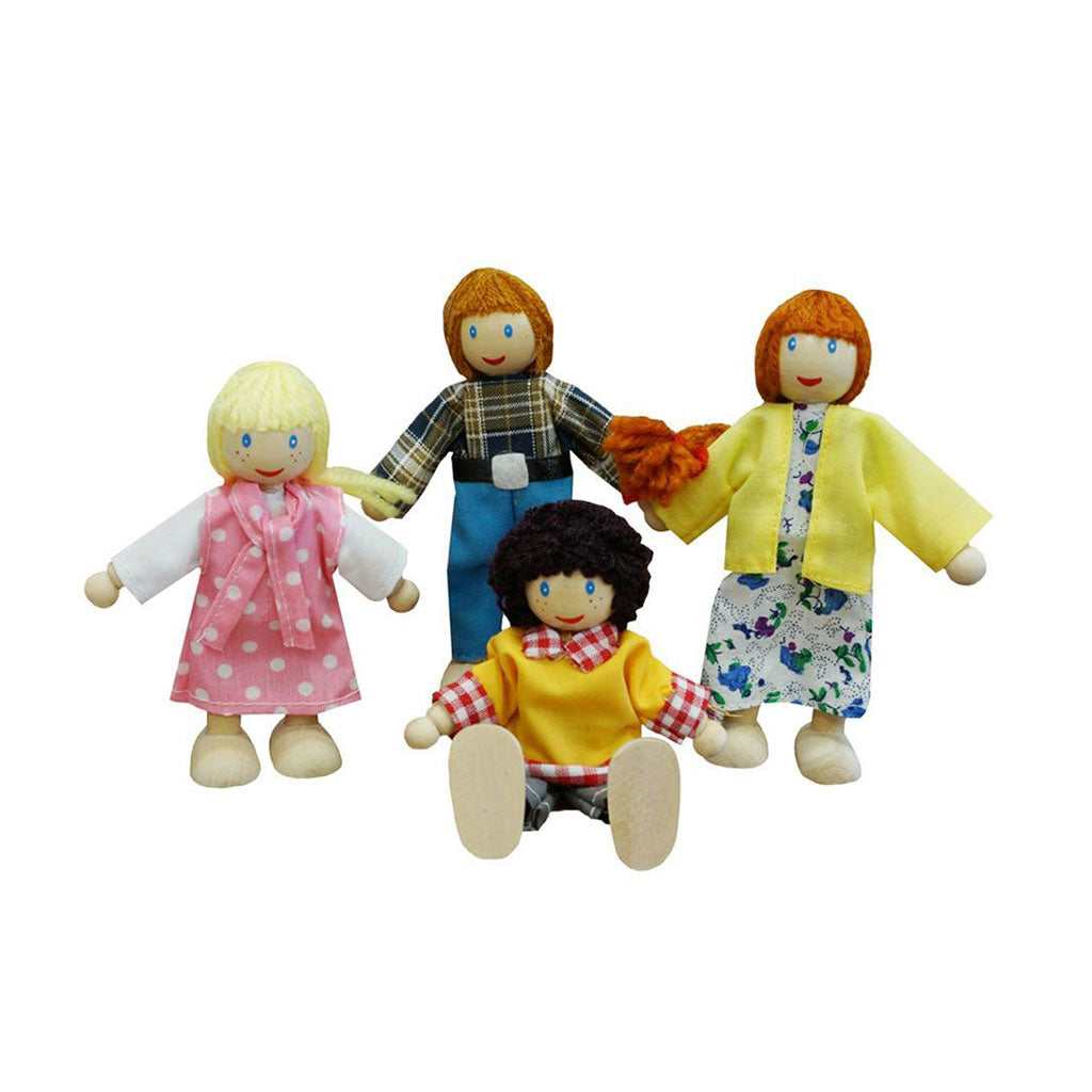 Caucasian Bendable Wooden Doll Family 4 Pieces