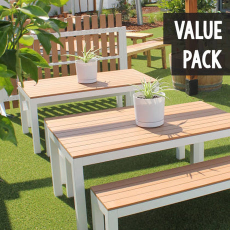 Outdoor Home Corner & Furniture Value Pack - Teak & White - Educating Kids
